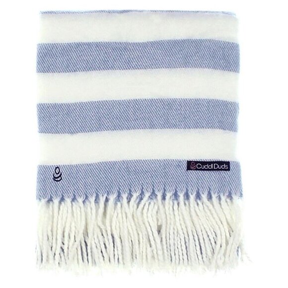 Cuddl Duds Blue Striped Blanket Soft Throw Bedding - Picture 1 of 6
